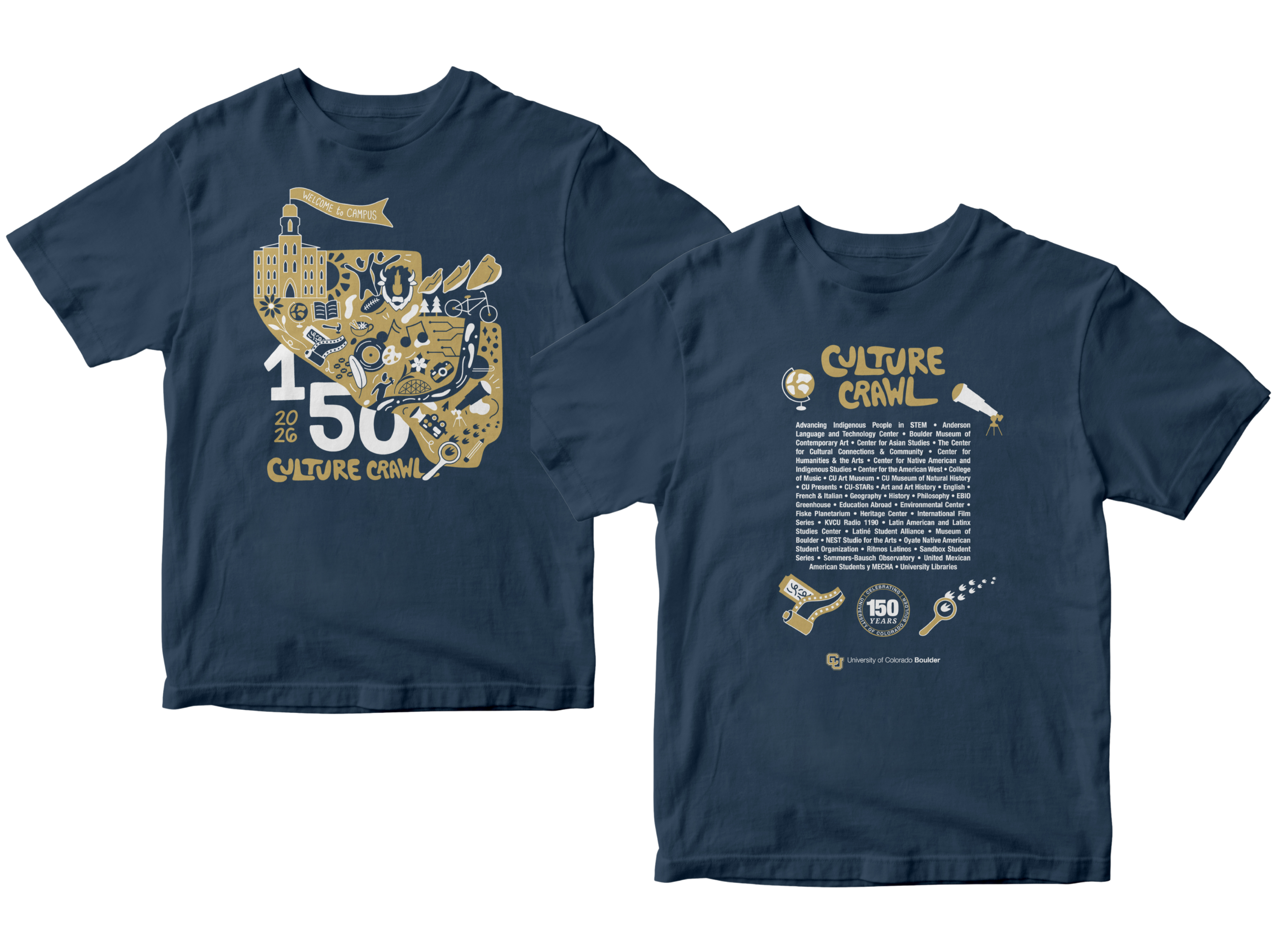Culture Crawl 2026 t-shirt back and front in indigo