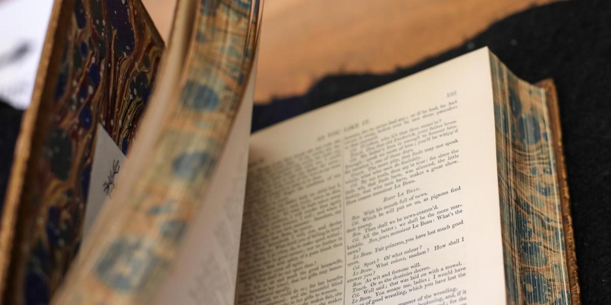 book with marbled edges partly open