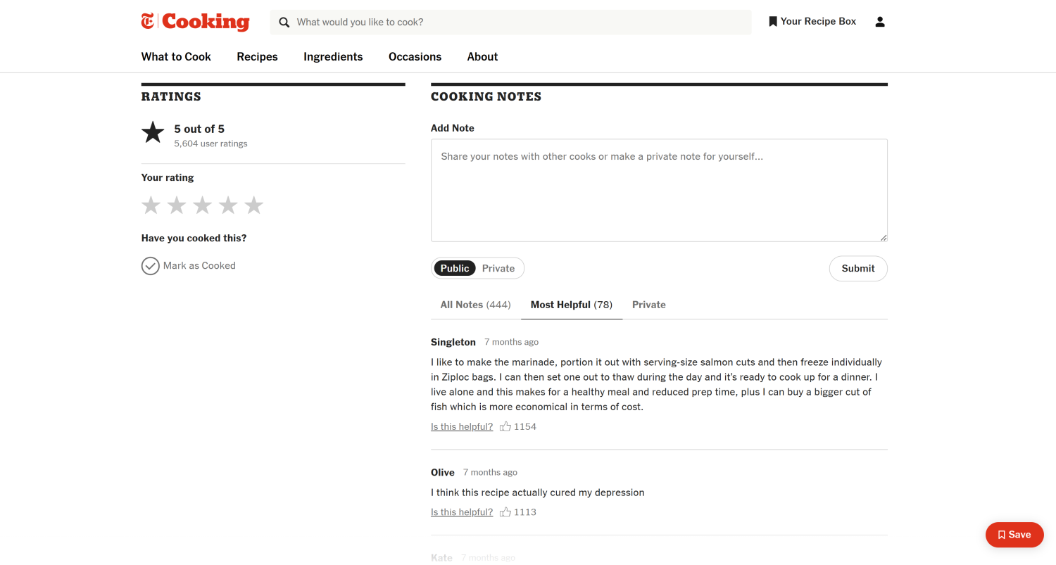 NYT Cooking user reviews