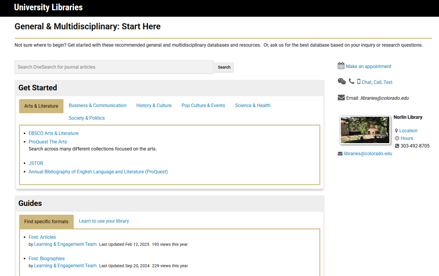 General research guide on the libraries website