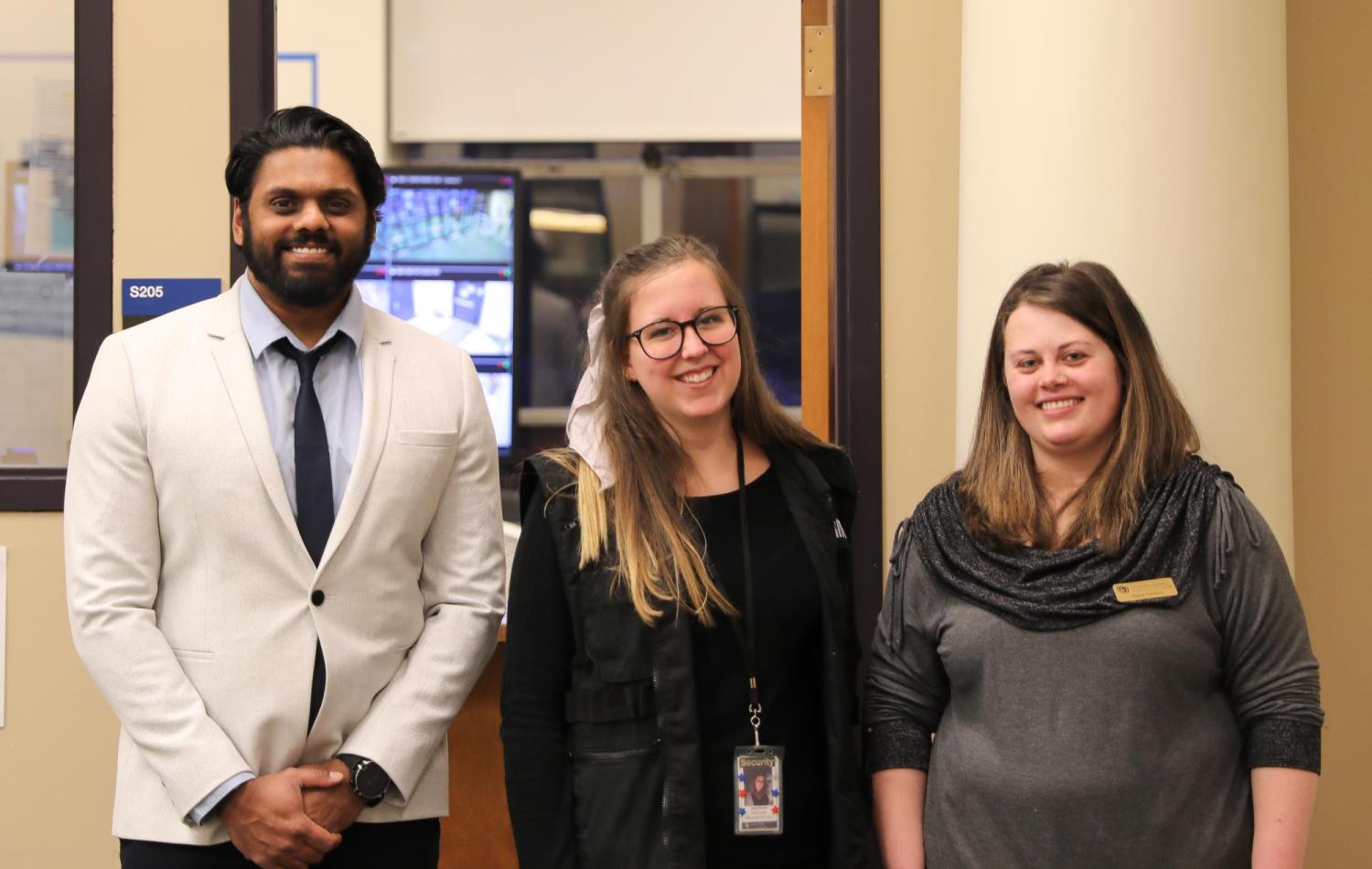 Thara Siriwardana, Lacey Porter, and Alyssa Cordova with the University Libraries Security.