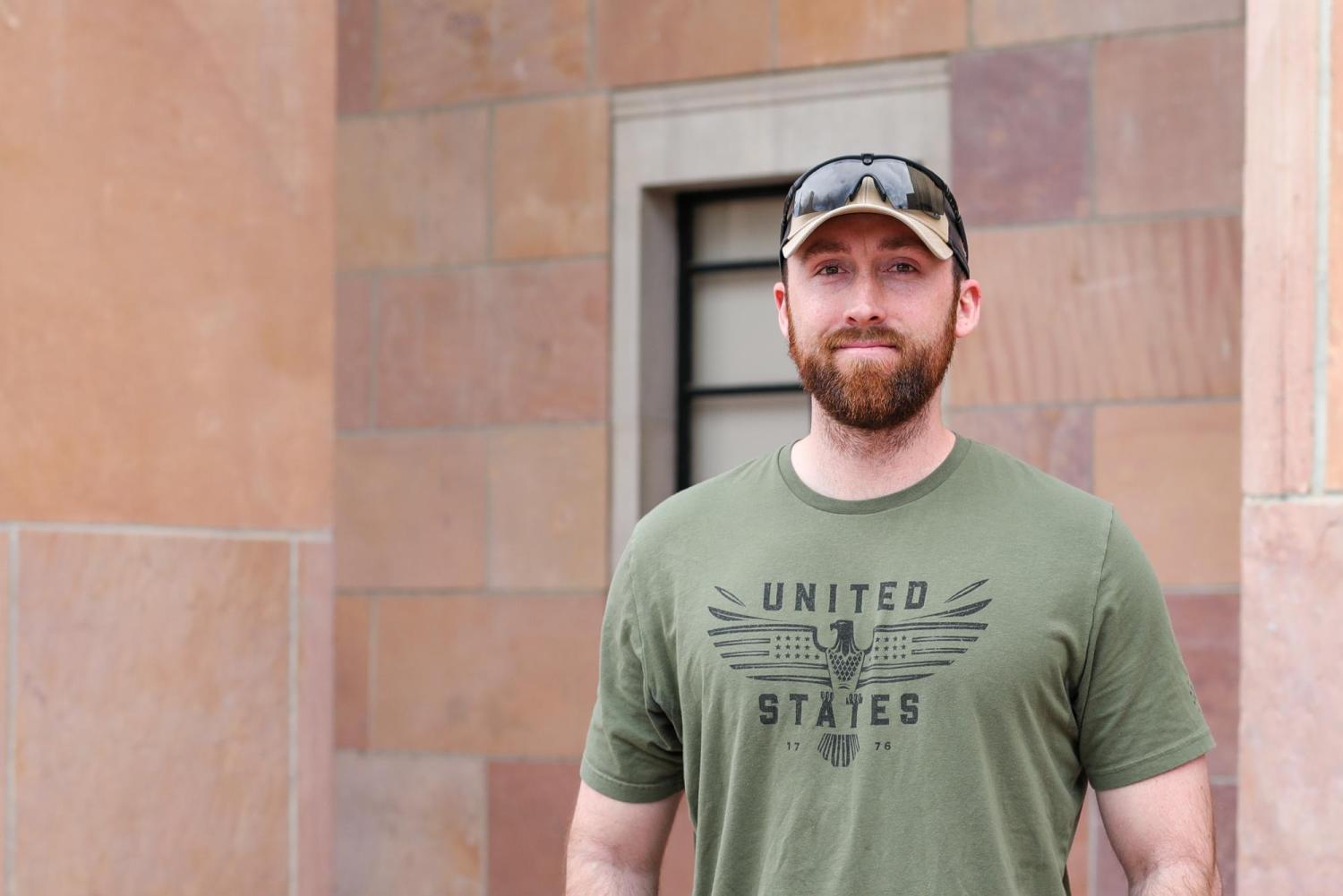 Daniel Senior outside Norlin Library