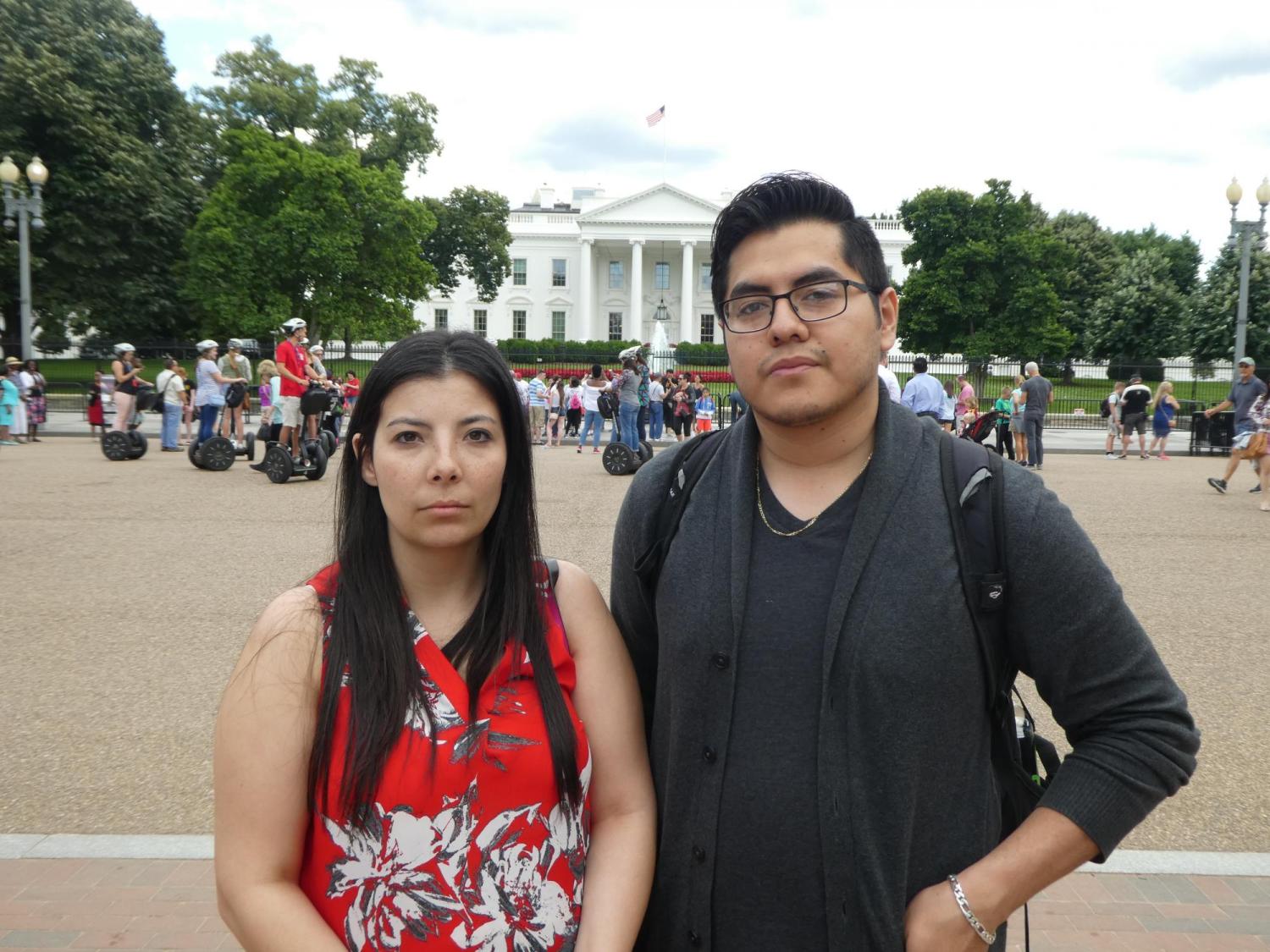 Candid of Melissa Padilla and Oscar Cornejo from filming "Change the Subject"