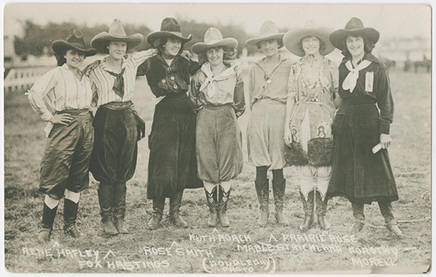 Several women in rodeo outfits from the Westermeier Collection