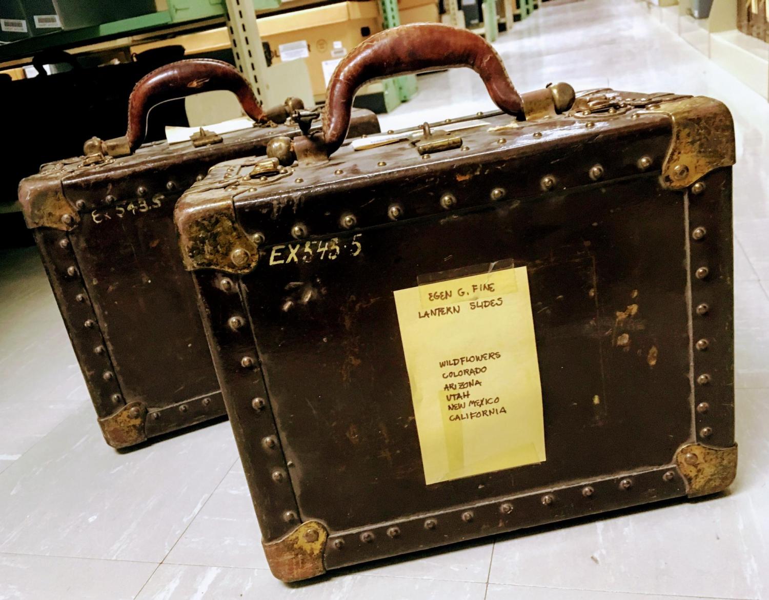 A case containing glass photographic slides from the Eben G. Fine collection.