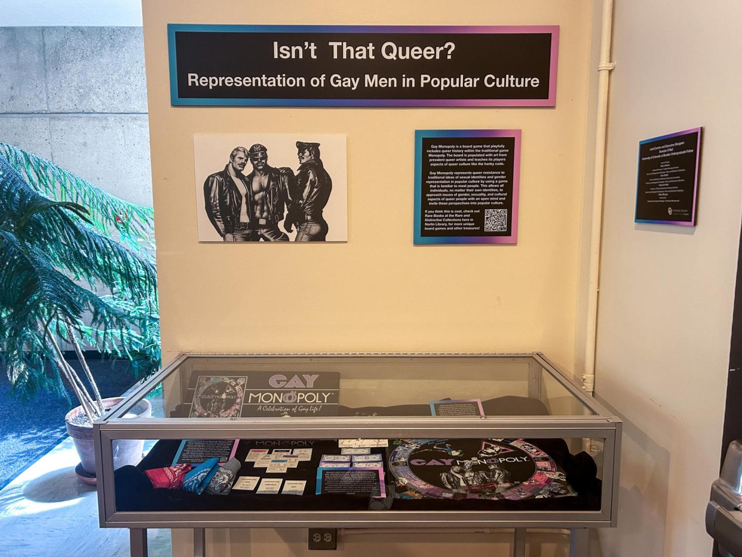 Gay monopoly display case in Norlin Library