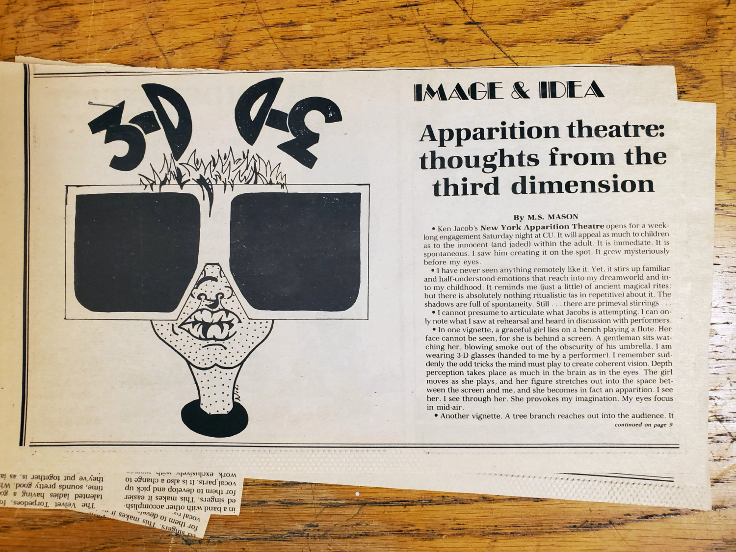 Daily Camera article about Ken Jacobs' New York Apparition Theatre, Don Yannacito Collection, 1982