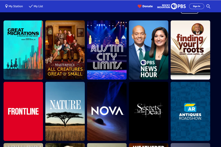 PBS list of popular shows