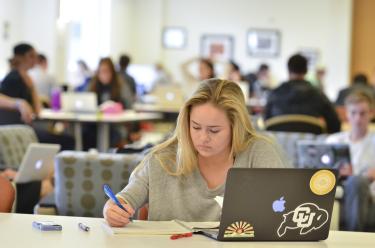 Student studying in a library