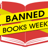Book icon with ribbon reading "Banned Books Week"